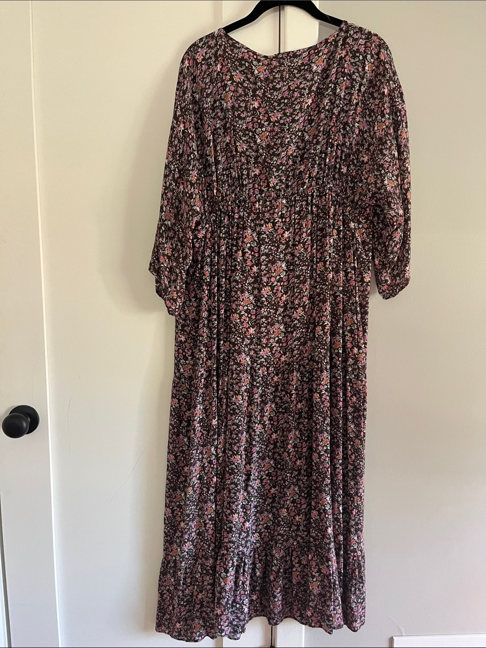 Garnet Hill Boho Floral Dress Brown Pink Rust Print 3/4 Sleeve Flowy Size 10 EUC - Picture 9 of 10
